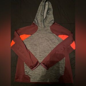 Women Gray and Maroon Lightweight Hoodie